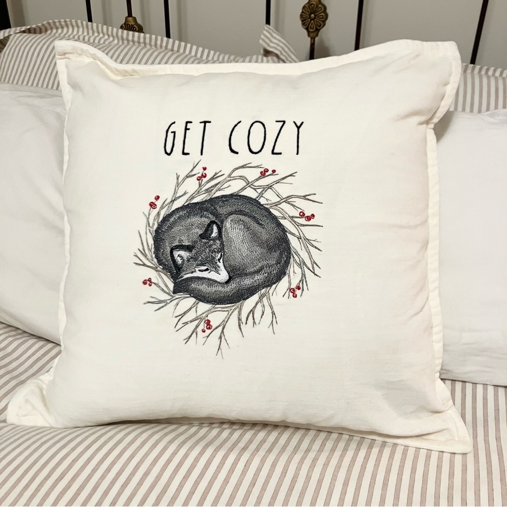 Pottery Barn everywhere velvet pillow with added winter wolf embroidery